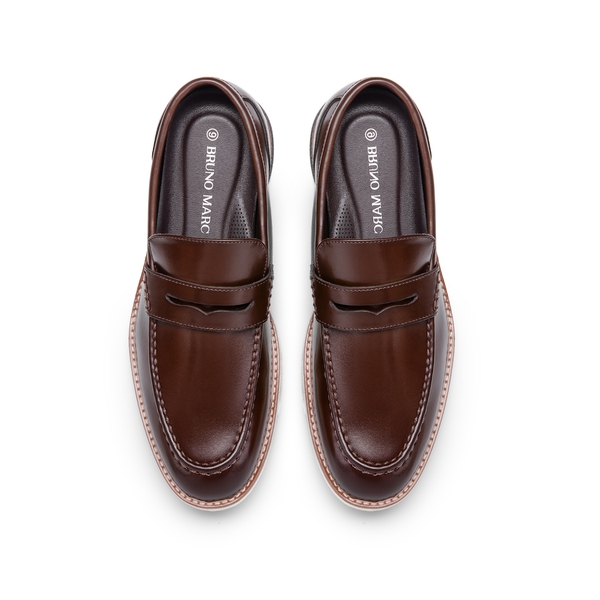Men's Vegan Leather Slip-On Penny Loafers - DARK BROWN - 2